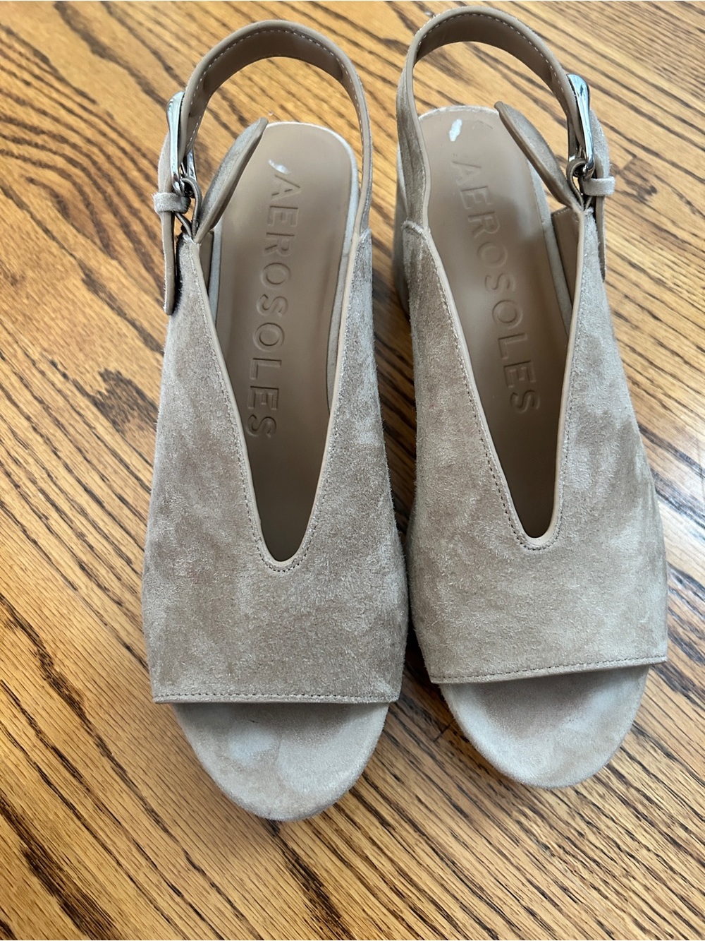 AEROSOLES Taupe Suede Open-Toe Slingback Sandals - Picture 2 of 5